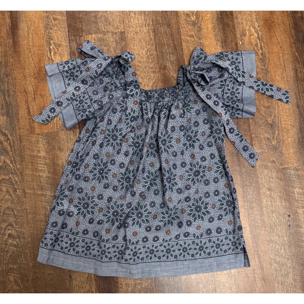 LOFT Floral Smocked Tie Shoulder Flutter Sleeve Top Small Boho